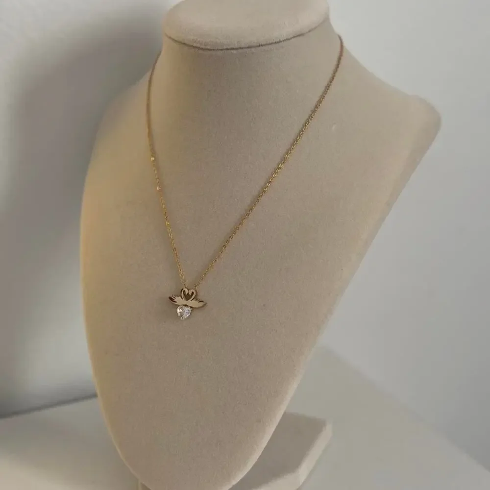 Gold Swan Necklace Heart Crystal Pendant Elegant Summer Jewelry Gift for Women - Picture 3 of 4